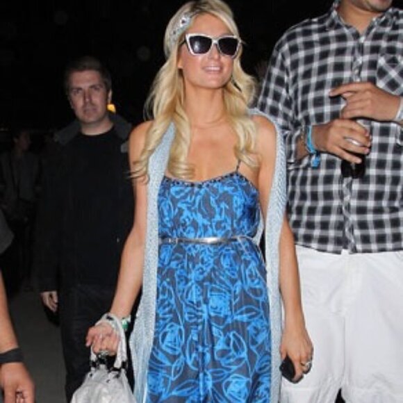 Rebecca Taylor Paris Hilton Coachella Silk Maxi Blue & Gray Dress Size 10 - Picture 2 of 8